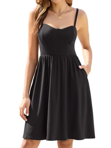 Sureple Casual Dresses for Women Summer 2025 Midi with Pockets Spaghetti Strap Corset Design Date Dress(SP550-Black-XL) - Image 1