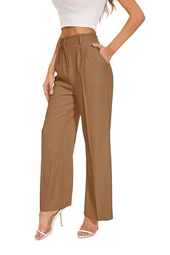 FUNYYZO Women's Wide Leg Pants High Elastic Waisted in The Back Business Work Trousers Long Straight Suit Pants - Image 1