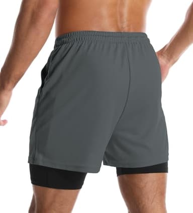 Aolesy Men's 2 Pack Gym Shorts 2 in 1 Running Shorts 7 Inch Mesh Training Athletic Workout Shorts for Men with Liner & Zipper Pockets - Image 2