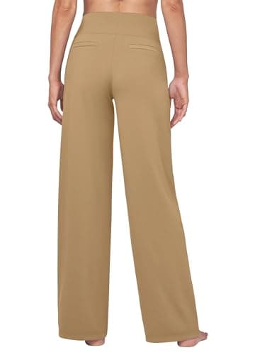 Willit Women's Yoga Pants Wide Leg Dress Work Pants Stretch Casual Pants Slacks with Pockets High Waist 32" Deep Khaki 3XL - Image 3