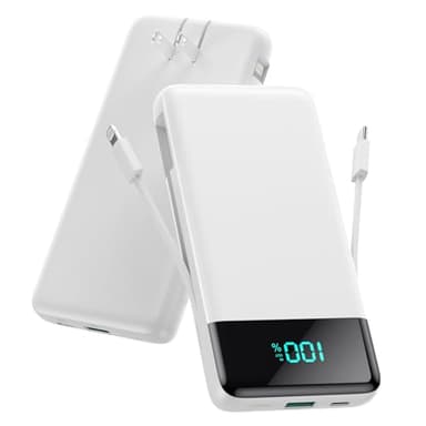 Portable Charger for iPhone with Built in Cables and Wall Plug,Upgraded 13800mAh Fast Charging USB C Power Bank,4 Outputs Travel Essential Battery Pack Compatible with iPhone 15/14/13,Samsung-White - Image 1
