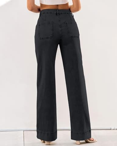 Luvamia Wide Leg Jeans - Black Trousers Pants for Women, Straight Leg, Baggy, Y2K Western Outfit, Size Medium (8-10) - Image 5