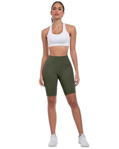 ATHVOTAR Biker Shorts Women with Pockets - 3"/5"/8" High Waisted Workout Spandex Tummy Control Gym Running Yoga Shorts 8" Black/Gray/Navy/Army Green L - Image 3