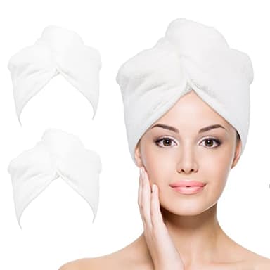 YoulerTex Microfiber Hair Towel Hair Wrap: 2 Pack 10X26 Hair Dryer Towels for Women Absorbent Turban Twist Drying Shower Cap Curly Hair Products for Hair Care Hair Accessories (03 White) - Image 1