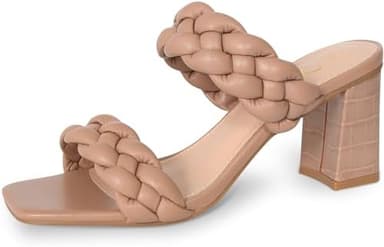 Athlefit Women's Braided Heeled Sandals Summer Square Open Toe Chunky Block Heels - Image 3