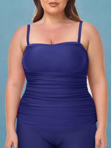 Ocean Blues Women's Navy Blue Bandeau Tankini Top Ruched Tummy Control Bikni Top Strapless Bathing Suit Top Only Size XXXX-Large - Image 7
