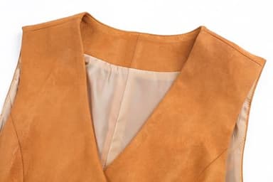 V VOCNI Women's Fully Lined 4 Button V-Neck Economy Dressy Suit Vest Waistcoat Suede Leather Khaki Medium - Image 3