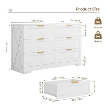 FTZxHKLX White 6 Drawer Dresser for Bedroom, Modern Dresser Chest of Drawer with Large Drawers & Rose Gold Handles, Wooden Dressers Drawer Storage Unit for Bedroom, Living Room, Closet - Image 2