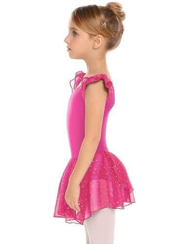 Arshiner Ballet Leotards for Girls Ballet Leotard with Skirt Toddler Flutter Sleeve Dance Dress Rose Red 2-3T - Image 4