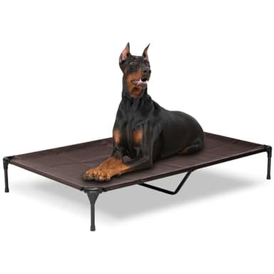 PVY Elevated Dog Bed for Outdoor, XXL Raised Dog Cot Indestructible with Washable Mesh, Cooling Summer Pet Cot Chew Proof for Outside Camping Travel, 59"x36" Brown - Image 1