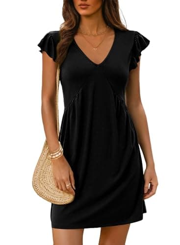 Dokotoo Black Summer Dresses for Women Mini Dress Casual 2025 Sundresses Vacation Holiday V Neck Beach Women's Sun Dress Fall Cute Petite Short Dresses Fashion - Image 1