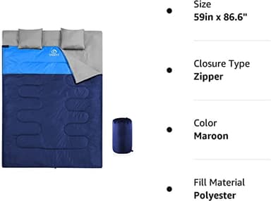 oaskys Double Sleeping Bag for Adults with 2 Pillows - Queen Size XL Waterproof Sleeping Bag for All Season Camping Hiking Backpacking 2 Person Sleeping Bags for Cold Weather & Warm - Image 7