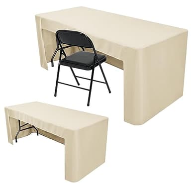 Nasitos 2 Pack Beige 6ft Table Cloth Fitted-Open Back Folding Fabric Table Cover Washable Table Cloth for Rectangular Table, Trade Show, Parties, Wedding, Banquet, Buffet, Jewelry Shows, Craft Fair - Image 1