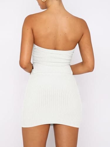 ANRABESS Women 2 Piece Skirt Sets Summer Strapless Crop Top Matching Bodycon Sexy Going Out Mini Club Dress Outfit Clothes White Medium - Image 5