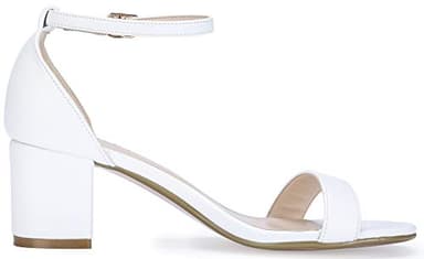IDIFU Women's Cookie-LO Low Block Heels Chunky Sandals Ankle Strap Wedding Dress Pump Shoes(White Pu, 8.5) - Image 5