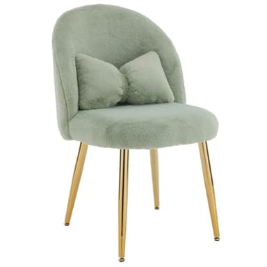 VINGLI Fluffy Girls Vanity Chair with Back & Pillow,Cute Small Cozy Desk Chair No Wheels,Comfy Makeup Ch with Ajustable Gold Legs,for Bedroom,Living Room,Small Space,Green - Image 9