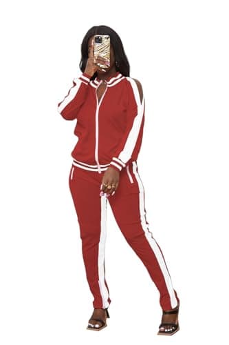 TOPONSKY Ladies Sweat Suits Suit Outfit Womens Warm Up 2 Piece Sweater Lounge Sets Red L - Image 3