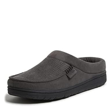 Dearfoams Men's Brendan Microfiber Suede Clog Slipper, Pavement (Perforated), Medium - Image 1