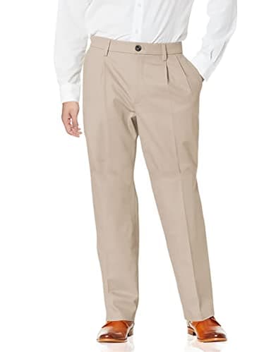 Dockers Men's Relaxed Fit Signature Khaki Lux Cotton Stretch Pants-Pleated, Timberwolf, 34W x 32L - Image 1
