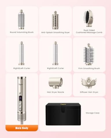 Tqcir 8-in-1 Professional Hot Air Styler&Hair Dryer Brush, Powerful Multi-Styler with Auto-Wrap Curler with Storage Case, Fast Drying Curling Straightening Volumizing Without Heat Damage(Gold) - Image 8