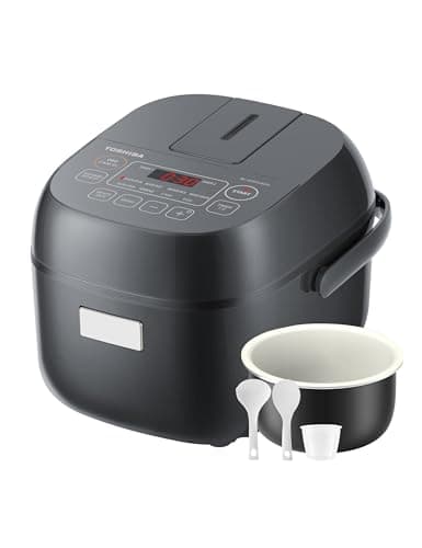 TOSHIBA Rice Cooker Small 3-Cup Uncooked– LCD Display with 8 Cooking Functions: Rice, Oatmeal, Mixed Grains and More, NonStick Inner Pot, Grey - Image 1