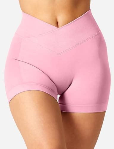 YEOREO Women Scrunch Workout Shorts Butt Lifting 3.5" V Cross Waist Amplify Shorts Gym Shorts Light Pink M - Image 4