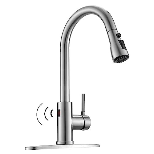 WEWE Touchless Kitchen Faucet with Pull Down Sprayer - Single Handle Kitchen Faucets Smart Motion Sensor Stainless Steel Brushed Nickel Sink Faucet - Image 1