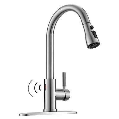 WEWE Touchless Kitchen Faucet with Pull Down Sprayer - Single Handle Kitchen Faucets Smart Motion Sensor Stainless Steel Brushed Nickel Sink Faucet - Image 1