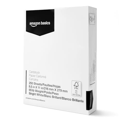 Amazon Basics Cardstock Paper, 8.5" x 11", 65 lb/176 gsm, 96 Bright, White, 250 Sheets - Image 1