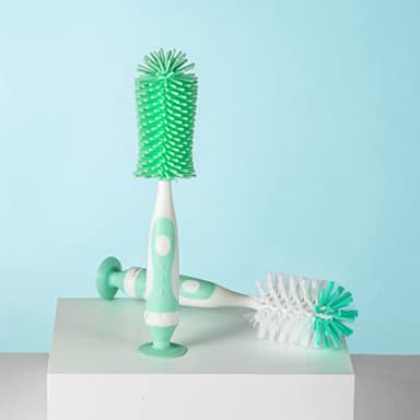 Chemimoso Multifunctional Cleaning Brush, Baby Bottle Brush, Bottle Brush Cleaner, Rotate The Suction Cup to Obtain The Small Bristle Brushes, Set Z, Green, Silicone and Nylon Brush - Image 2