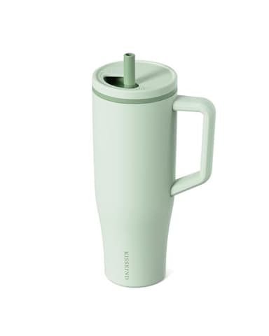 KISSKIND 40 oz Tumbler with Handle and Straw | Lumi Spin Hidden Straw 100% Leakproof Insulated Tumbler | Stainless Steel Water Bottle for Mom, Nurse, Teacher | Green - Image 1