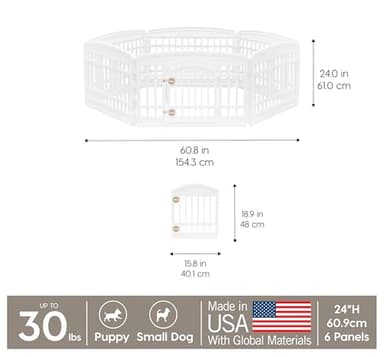 IRIS USA 24" 6-Panel Dog Playpen with Door, 61 x 61 x 24, Puppy Playpen, Dog Play Pen Indoors, Pet Fence, Puppies/Small Dogs, White - Image 3