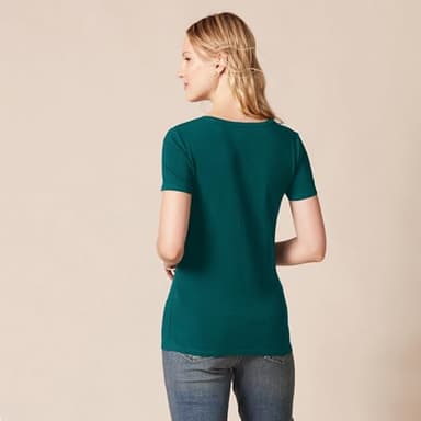 Amazon Essentials Women's Regular-Fit Short-Sleeve V-Neck T-Shirt, Pack of 2, Dark Green/Powder Blue, Large - Image 3