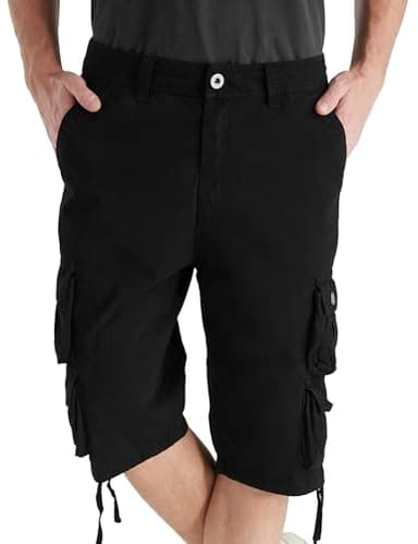 YGREYG Mens Cargo Shorts Long Capri Below The Knee Shorts 3/4 Relaxed Fit Long Shorts with Pockets Black 42 - Image 3