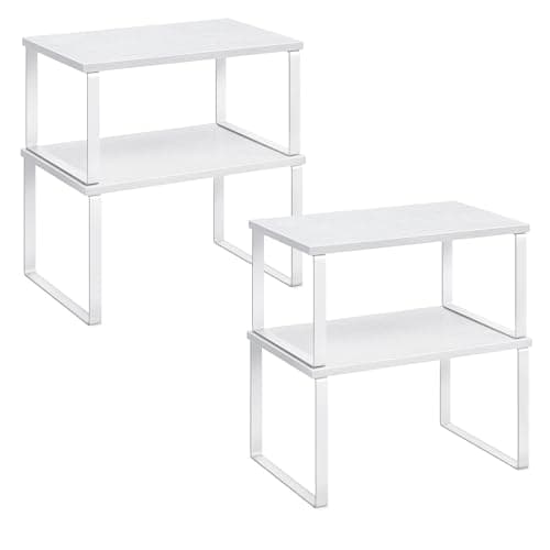 SONGMICS Cabinet Organizer Shelf, Set of 4 Kitchen Counter Shelves, Kitchen Storage, Spice Rack, Stackable, Expandable, Metal and Engineered Wood, Cloud White and Snow White UKCS027W01 - Image 1