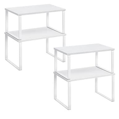 SONGMICS Cabinet Organizer Shelf, Set of 4 Kitchen Counter Shelves, Kitchen Storage, Spice Rack, Stackable, Expandable, Metal and Engineered Wood, Cloud White and Snow White UKCS027W01 - Image 1