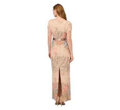 Adrianna Papell Women's Short-Sleeve Floral Matteleasse Column Gown, Blush Multi, 6 - Image 3