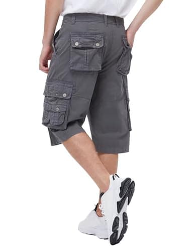 BEST SOUTH Men's Capri Long Twill Cargo Shorts Below Knee 13 Inches Cotton Relaxed Fit Casual Multi-Pocket Grey 40 - Image 3