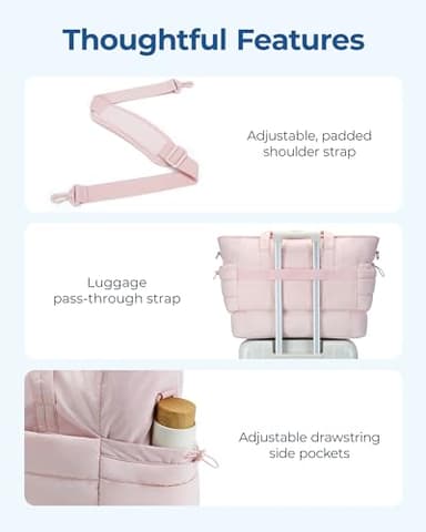 BAGSMART Large Travel Duffel Bag with Shoe Compartment, Puffer Carry-On Gym Weekender Bag for Women, Charcoal - Image 5