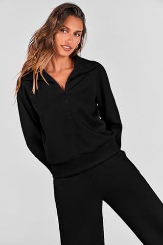 PRETTYGARDEN Women's 2025 Fall Lounge Sets Casual Half Zip Sweatshirt and Wide Leg Pants 2 Piece Outfits Sweatsuit (Black,X-Large) - Image 6