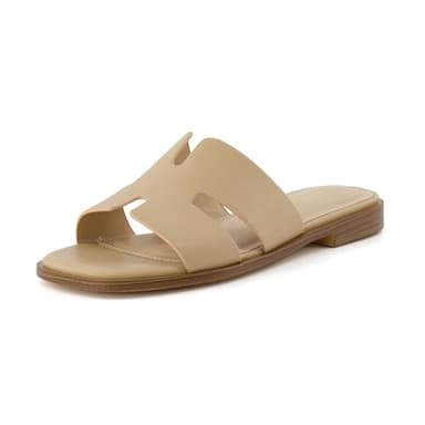 CUSHIONAIRE Voyage Cutout Strap Slides for Women, Slip On Summer Flats, Trendy Footwear, Comfortable Vacation Style Sandals for Women 2025, TAN 7.5 - Image 9