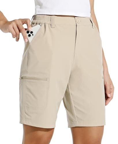 Willit Women's 10" Hiking Cargo Shorts Stretch Golf Active Long Shorts Quick Dry Outdoor Summer Shorts Khaki M - Image 1