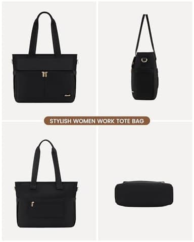 LOVEVOOK Work Bags for Women 15.6 Inch Canvas Work Tote Bags Large Capability Laptop Purse Professional Teacher Tote Bag Casual Computer Briefcase for Office Travel Nurse, Black - Image 7