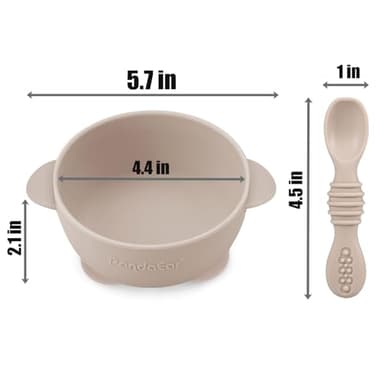 PandaEar 3 Pack Silicone Suction Baby Bowls & 3 Baby Feeding Spoons | Non-Slip Stay Put Bowls & Soft Silicone First Stage Spoons for Toddlers, BPA-Free Baby Led Weaning Set (Linen Brown Tan) - Image 2