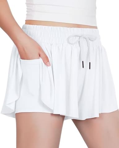 Witwot Butterfly Shorts Girls, 2-in-1 Teen/Kids Girl Flowy Short, 9-10 Years, White - Image 1