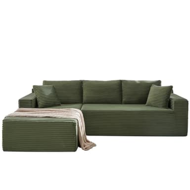 Cloud Sectional Couch,105 Inch Modern Modular Sectional Sofa with Deep Seat,Corduroy Boneless Couches with L-Shape Chaise for Living Room Bedroom,No Assembly Required (Green, Left Facing Chaise) - Image 8