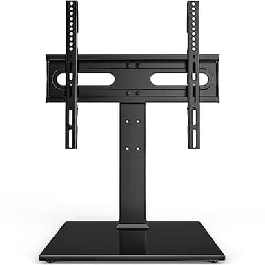 Universal TV Stand - Table Top TV Stand for 27-60 inch LCD LED TVs - 9 Level Height Adjustable TV Base Stand with Tempered Glass Base & Wire Management, VESA 400x400mm - Image 1
