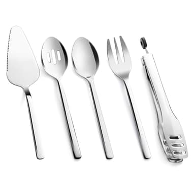 KINGSTONE Large Hostess Serving Utensils Set,18/10 Stainless Steel Heavy Duty 10inch Serving Spoons,Slotted Spoons,Serving Fork,Serving Tongs, Cake Pie Server For Buffet, Wedding, Party - Image 1