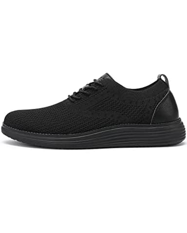 VILOCY Men's Casual Dress Sneakers Oxfords Business Shoes Lace Up Lightweight Comfortable Breathable Walking Knit Mesh Fashion Sneakers Tennis All Black,EU44 - Image 2