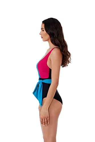 BCA by Rebecca Virtue Megan - Women's One Piece Swimsuit with V-Neck, Wraparound Waist Tie and Adjustable Back Strap, Bathing Suits for Women, Black Multi Color, Medium - Image 3